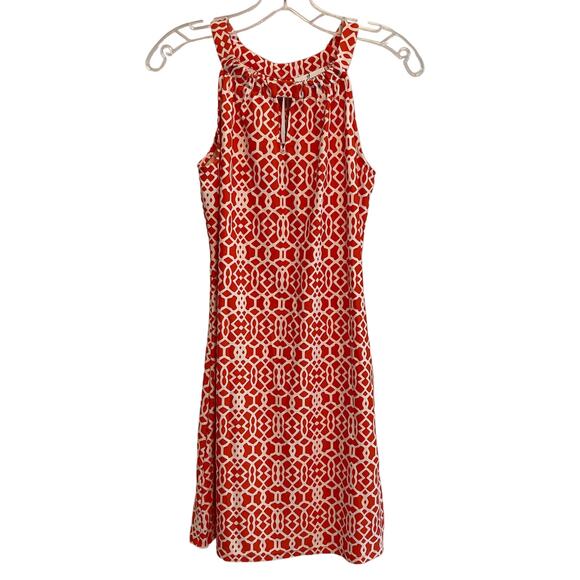 Jude Connally Lisa Orange & White Sleeveless Shift Dress XS Pre-owned - Picture 1 of 8